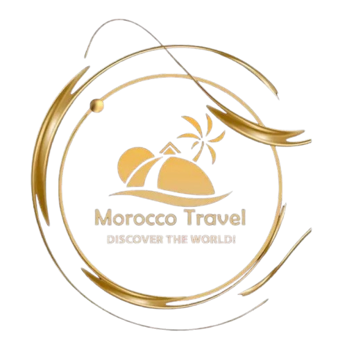 Morocco Travel logo with desert dunes and a palm tree